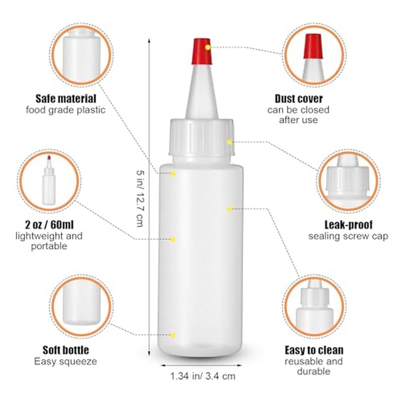 Lounsweer 36 Pcs 2 oz Plastic Squeeze Bottles small squeeze bottles with Dust Caps Include Label Pen and Funnels for Sauces Syrups Condiments Crafts Paint Glue and More (Classic)
