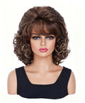 Brown Mixed Wavy Short Wig with Bangs for Women - Synthetic Cosplay & Daily Use