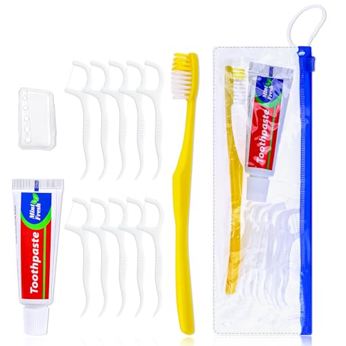 Disposable Travel Toothbrush Kit with Toothpaste & Floss - 5 Pack