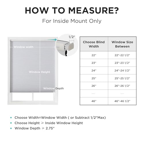 No Drill Cellular Window Shades - White 34x64 Inches, Blackout Cordless