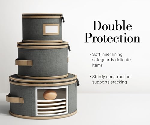 Grey 8-Piece China Storage Set with Padded Dividers, Easy Access & Space-Saving Design