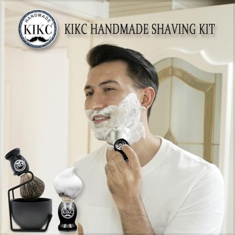 5 in 1 Shaving Kit for Wet Shave, Set Includes Hand Crafted Pure Badger Shave Brush, Stainless Steel Lathering Soap Bowl, Shave Brush Stand, Shaving Cream, Best Gift for Bearded Man, Deluxe Black