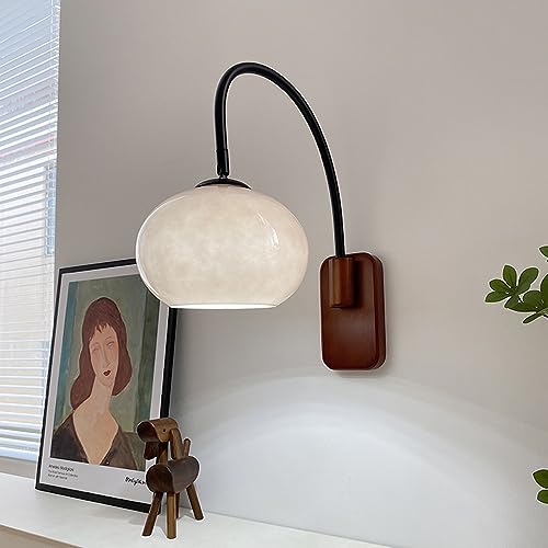 CADPCAG Modern Wall Sconce Mid Century with White Milk Glass & Plug Switch