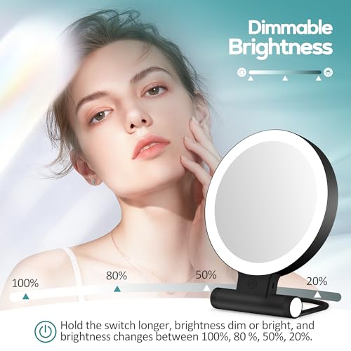 Black Magnifying Makeup Mirror with Light 30X Double-Sided Foldable Travel Mirror