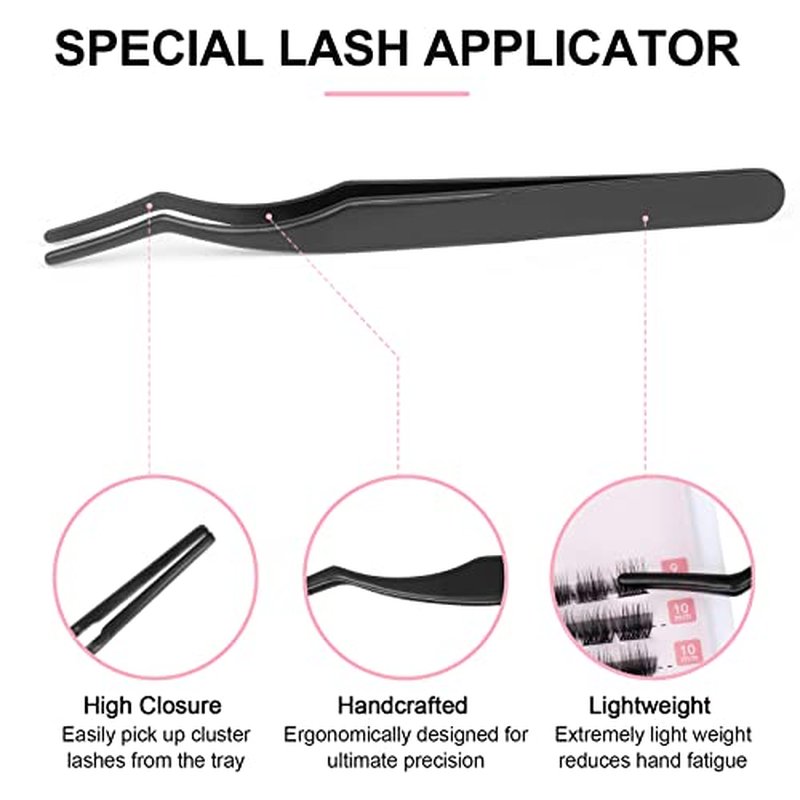 KISSXIAOYA Cluster Eyelash Extensions Kit, DIY Lashes Extension Kit with Lash Bond & Seal and Applicator, 144 Pcs 0.10mm 56D 9-15mm Mixed Wide-stem Lash, Individual at Home