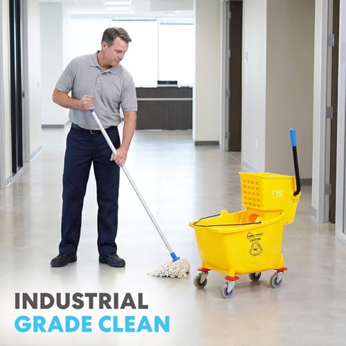 Commercial 26 Quart Mop Bucket with Side Press Wringer - Heavy-Duty, Yellow