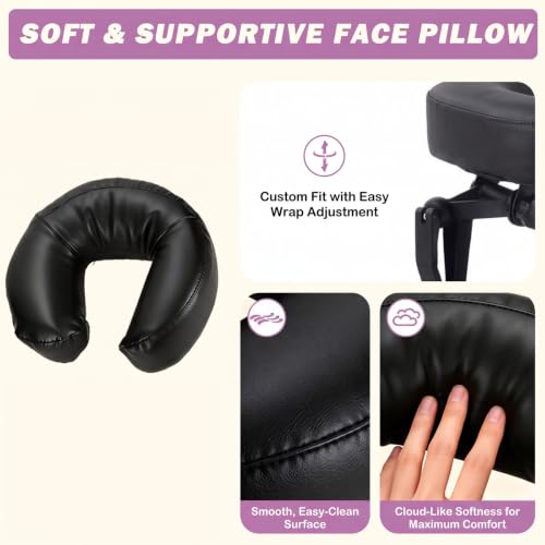 Adjustable Bed Massage Headrest with Armrest for Post-Surgery Recovery - Portable Face Down Pillow, Fits 6-17 Inch Mattresses, Black