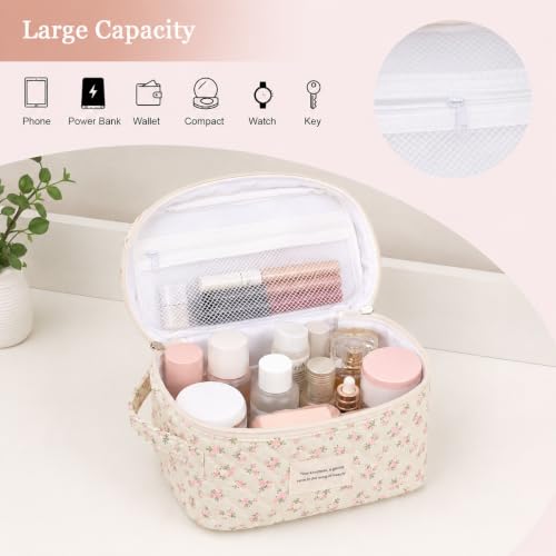 PinkMuDan Quilted Cosmetic Bag Set for Women 2-Pack Travel Makeup Organizer