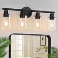 Matte Black 4-Light Bathroom Vanity Light Fixture with Clear Glass Shades – Reversible Mounting