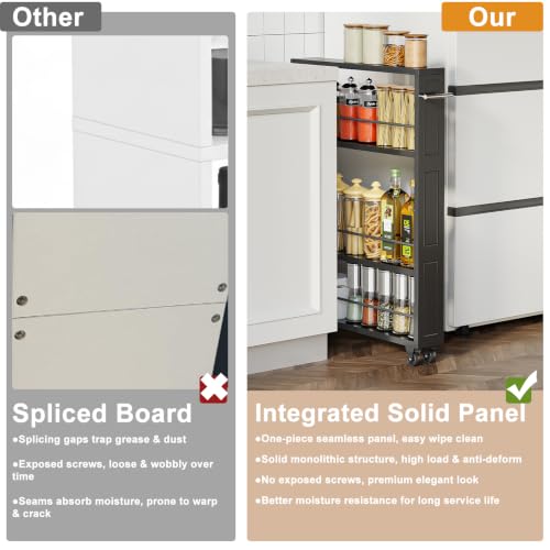 4-Tier Rolling Storage Cart - Slim Utility Trolley for Kitchen Bathroom Laundry