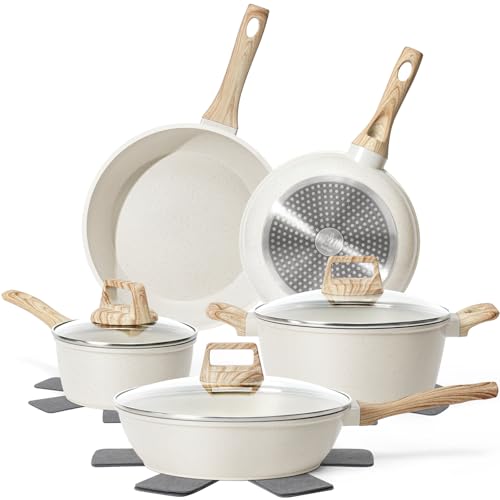 SODAY White Granite Non-Stick 12-Piece Cookware Set for Induction Stovetop