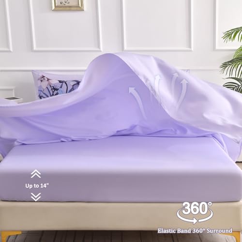 Luxudecor Queen Lavender Floral Comforter Set 7 Piece Bed in a Bag