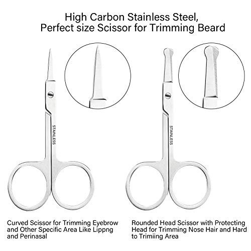 TecUnite 4 Pieces Mustache Scissors Grooming Kit for Men, Beard Trimmer Set, 2 Small Combs and 2 Scissors Beard Trimming Kit with Storage Bag Box