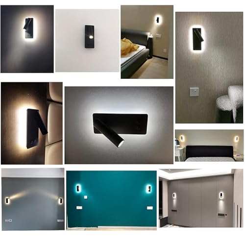 MOLUOLA LIGHTING 2 Pack Black LED Wall Sconces with Reading Night Light, 3W+6W, Plug-in & Hardwire Options