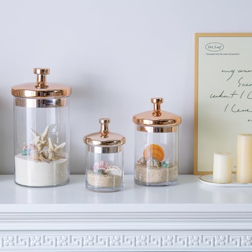Glass Apothecary Cookie Jar Set with Copper Lids - Clear / Copper - Kitchen & Bathroom Storage