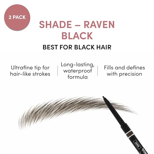 Billion Dollar Brows Micro Eyebrow Pencil 2-Pack Raven/Black - Waterproof & Smudge-Proof Precision Brow Tool
