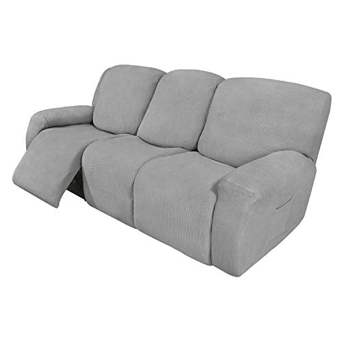 Easy-Going 8-Piece Recliner Couch Slipcover - Light Gray, Fits 60-82 Inch