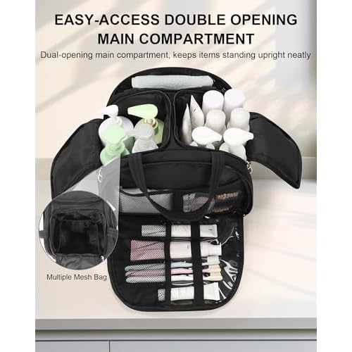 Travel Toiletry Bag, Lightweight Large Toiletry Bag for Women Wide-Open Ultra Light Cosmetic Makeup Bag Standing Toiletry Organizer with Handle for Full-Size Toiletries, Travel Essentials, Accessories