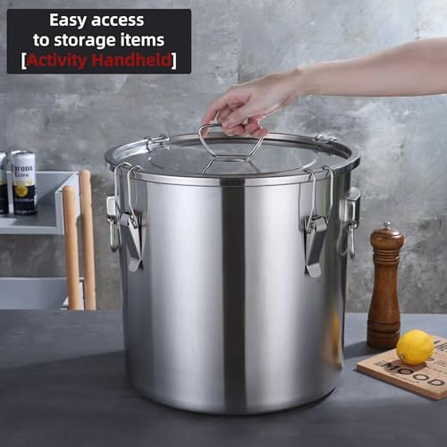 304 Stainless Steel Food Storage Container 5.55 Gal - Airtight Lids & Lock Clips