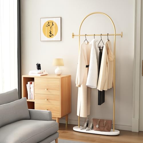 FONECHIN Gold Clothing Rack with Marble Base - Freestanding Coat Rack 67"H for Entryway Bedroom Living Room
