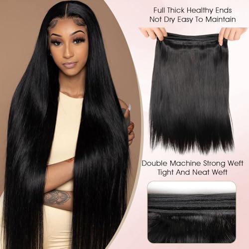 16 Inch Human Hair Bundles - Brazilian Straight Virgin Hair, Thick Weft, Natural Color - Straight Bundle Variation