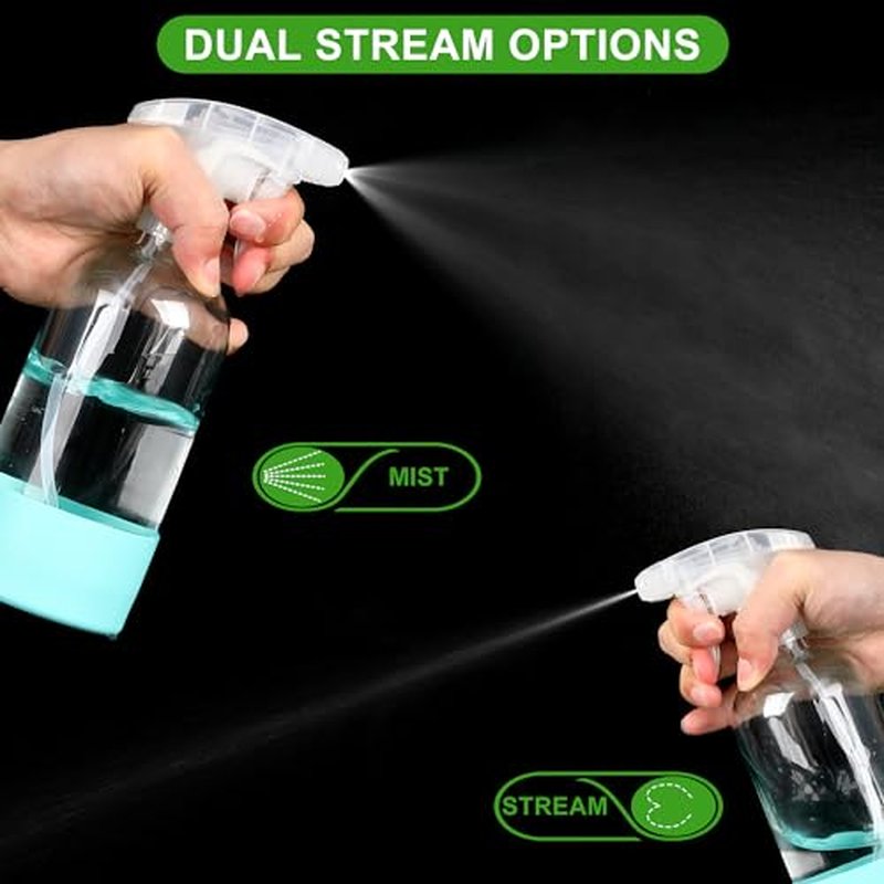 3Pcs empty glass spray bottle with Silicone Sleeve and label, 16 ounce reusable spray bottle, adjustable nozzle,for cleaning solutions, essential oils, hair, pets, plants, etc.