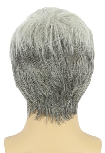 Grandpa Old Man Short Grey White Wig with Mustache - White Variation