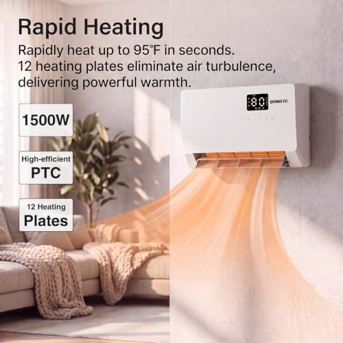 1500W Wall-Mounted Electric Space Heater with Remote & Oscillation