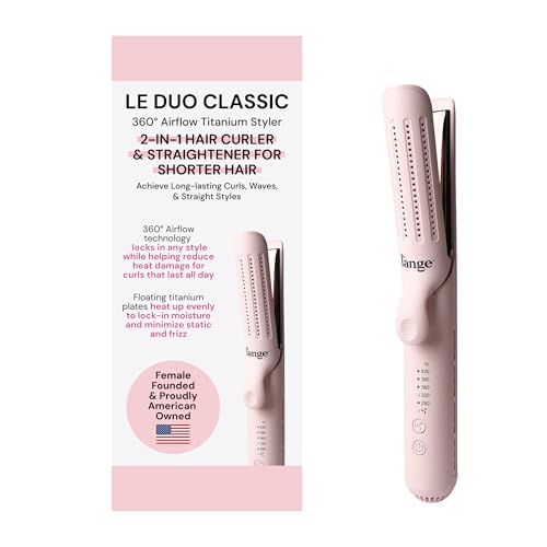 L'ANGE HAIR Le Duo Standard 360¡Æ Airflow 2 in 1 Straightener and Curler | 1 Inch Curling Wand & Titanium Flat Iron with 5.3" Plates | Hair Straightener & Curler for Short to Medium Hair (Blush)