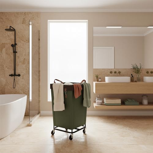 Green 160L Laundry Basket with Wheels and Soft Handle - StorageWorks