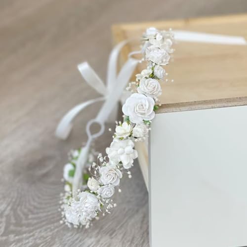 Off White Child Flower Crown with Baby's Breath for Girls Wedding & Photos - Pack of 1