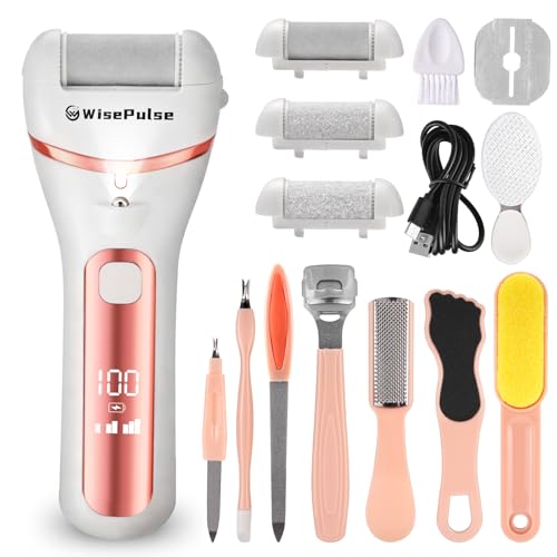 Electric Foot Callus Remover, Rechargeable Electric Callus Remover for Feet with 3 Speed, 9 in 1 Pedicure Kit with Nano-Glass, Waterproof Professional Foot File for Dead, Hard, Cracked Skin(Pink)