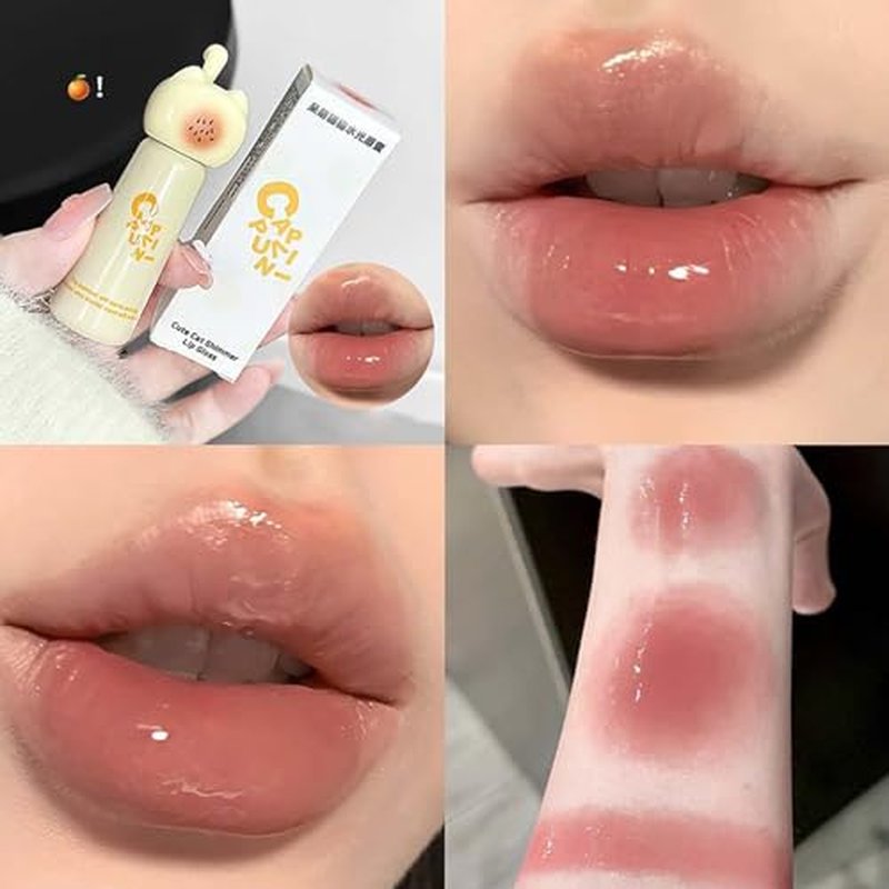 4 Colors Jelly Glossy Lip Gloss Set,Long Lasting Moisturizing Tinted Lip Balm,Plumping Water Lip Glaze, Mirror Hydrating Liquid Lipsticks Brighten Lipstick
