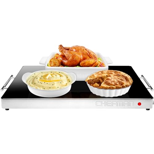 Chefman Stainless Warming Tray with Adjustable Temperature 21x16 Inches, Glass Top for Buffets & Events