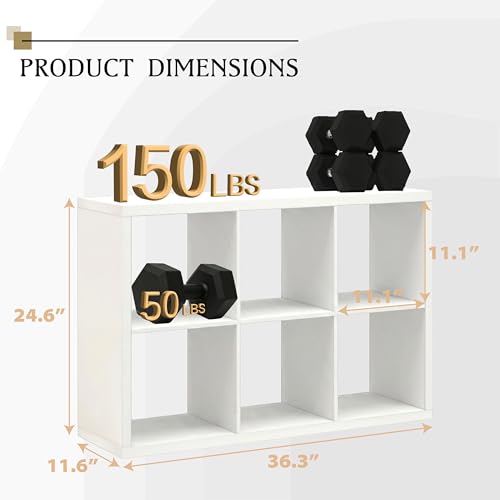 White 6-Cube Wooden Storage Organizer with Reversible Open Back - 11.6x36.3x24.6 Inches