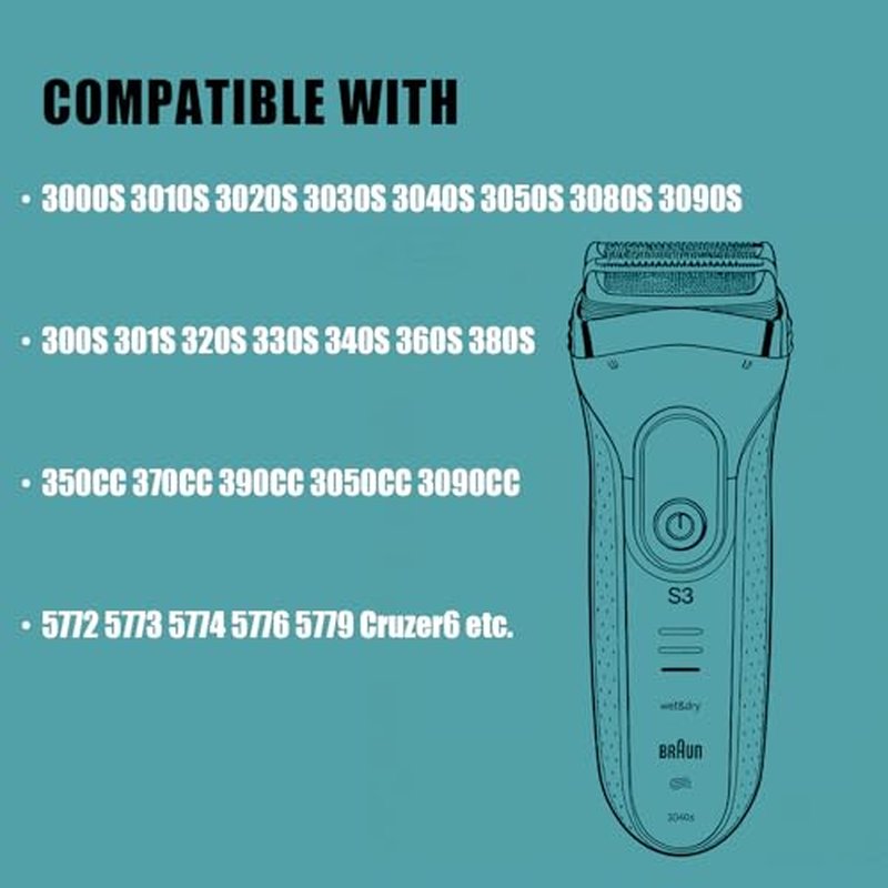 32B Shaver Head for Braun Series 3, Replacement Foil & Cutter Cassette Suitable for Braun Foil Shaver 3000s 3010s 3020s 3030s 3040s 3050cc 3070cc 3080s 3090cc 320 330 340 350cc [2 Pack]