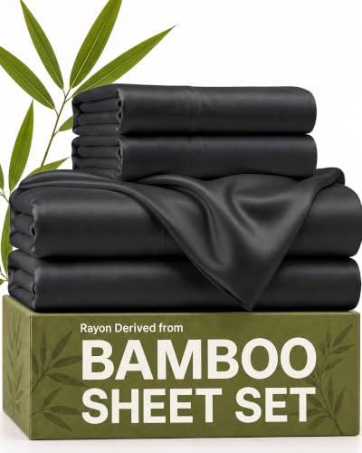 Black King Size Bamboo Rayon Cooling Bed Sheets Set - Deep Pockets