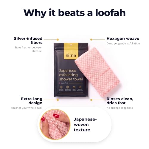 Pink Exfoliating Face & Body Scrub Towel - 47x10 Inch Long Reusable Shower Cloth