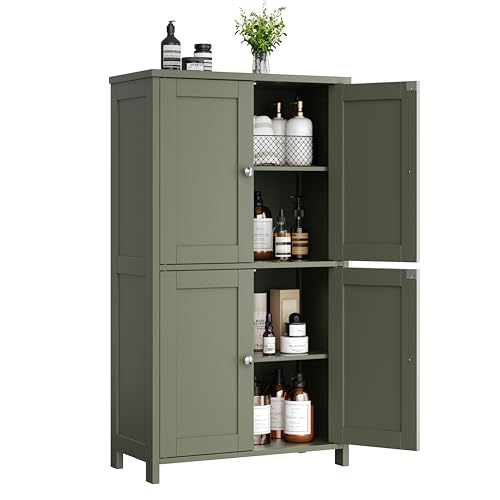 Bathroom Storage Cabinet with 4 Doors & Adjustable Shelves - Green