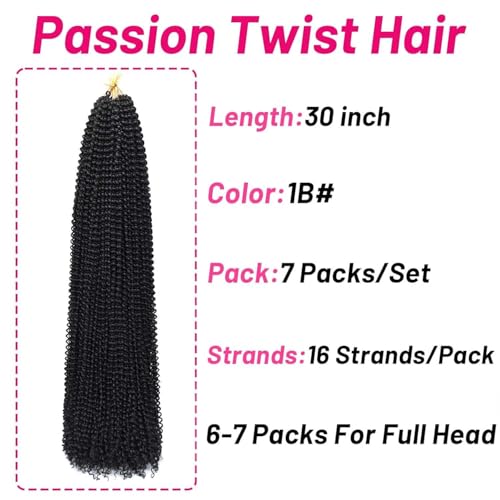 Dorsanee Passion Twist Hair 30 In - Water Wave Crochet 7 Packs #1B, Pack of 7, 16 Strands/Pack