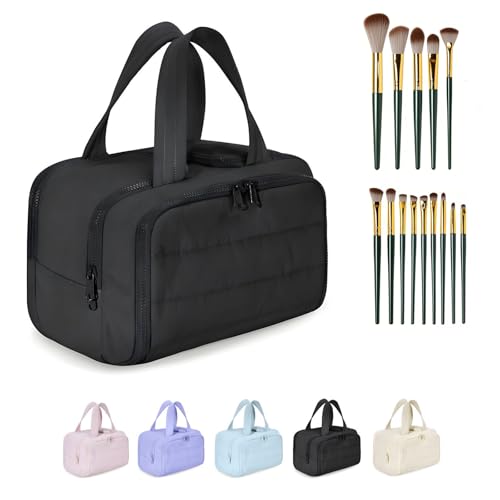 Large Waterproof Cosmetic Travel Bag with Wet Dry Compartments - Black