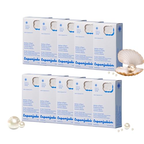 T.Taio Esponjabon Mother of Pearl Soap Sponge - Cleansing Shower Scrubber - Cleaning Bath Wash Scrub - Oil Removal - Massage & Lather Foot, Elbow, & Face - Bathroom Accessories - Fresh Scent (10-pack)
