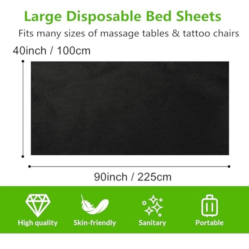 20 Pieces Tattoo Bed Covers Disposable Drape Sheets Black 40 x 90 inches Thick Massage Table Cover Waterproof for Tattoo Chair Cleaning Supplies, Medical, Soft Non Woven Fabric and Ink-proof Poly