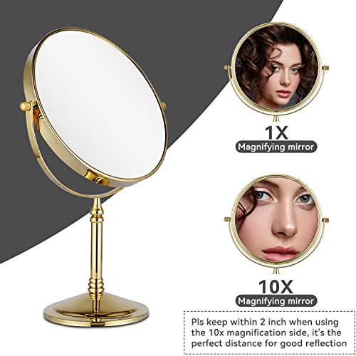 DOWRY Gold Finish 10x Magnification Tabletop Makeup Mirror - 15 x 9 inches