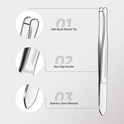 3 Pieces Stainless Steel Round Tip Tweezers Eyebrow Hair Removal Tweezers Makeup Cosmetic Tool Blunt Tip Tool