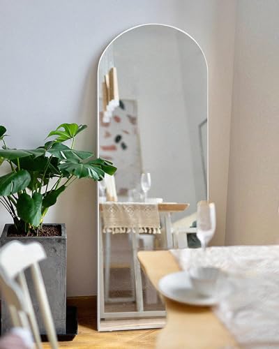 TinyTimes 65x22 Inch White Full Length Arched Floor Mirror with Stand