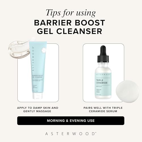 Asterwood Gel Cleanser for Skin Barrier Repair - Hyaluronic Acid Face Wash with Ceramides & Niacinamide - Gentle Facial Cleanser to Remove Makeup & Excess Oil - Hydrating, Fragrance-Free - 5 Fl Oz