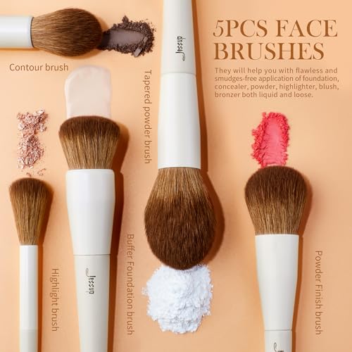Light Grey 5-Piece Face Makeup Brush Set - Foundation, Blush, Contour & Highlighter