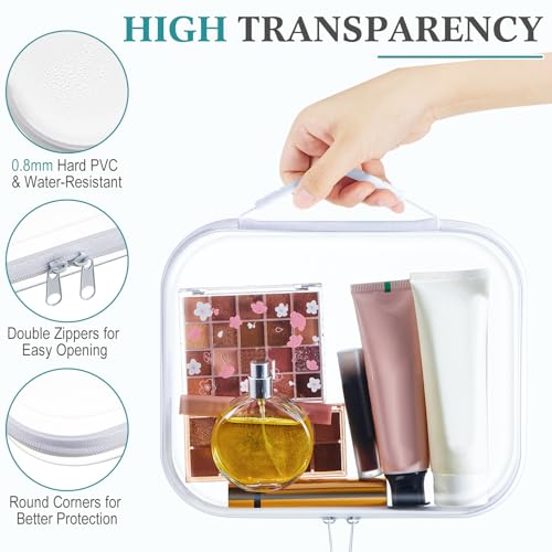 Clear Zipper Case Set with Handle - 9.8 x 7.9 x 2 Inches - White, 4 Pack