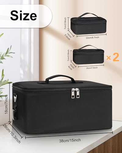 Large Makeup Bag Organizer with Adjustable Dividers - Black, Professional Cosmetic Storage Case